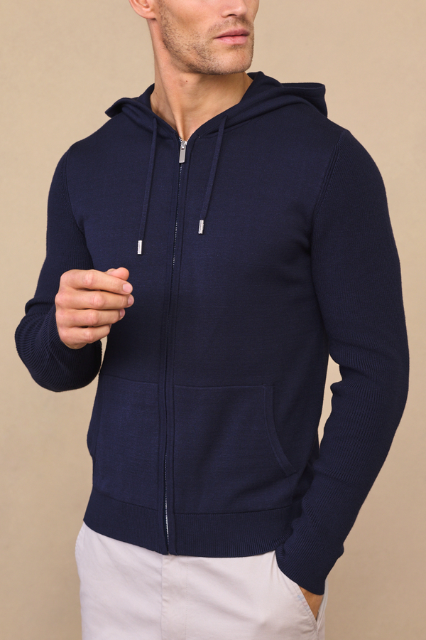 Nolan Knitted Zip Through Hoodie - Navy