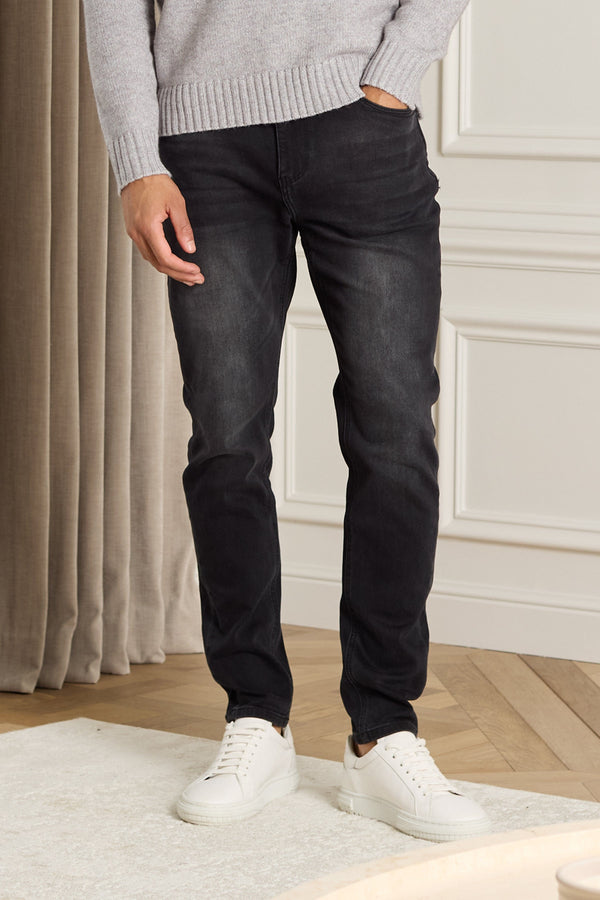 Louis Tapered Straight Leg Stretch Denim - Washed Black