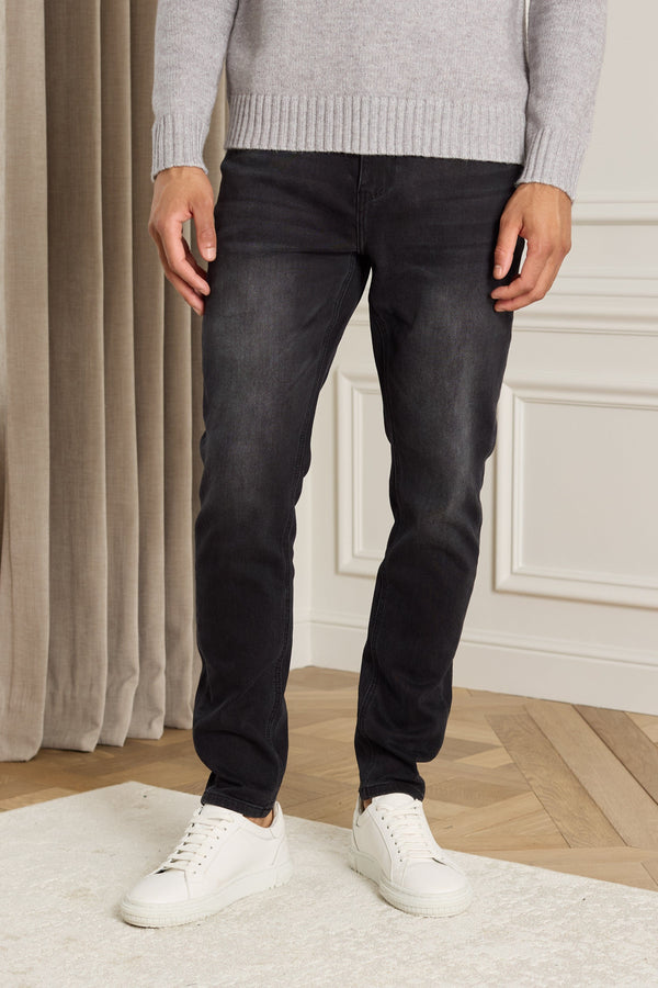 Louis Tapered Straight Leg Stretch Denim - Washed Black