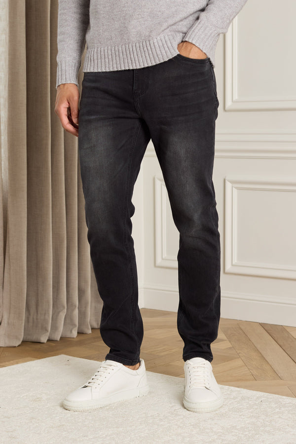 Louis Tapered Straight Leg Stretch Denim - Washed Black