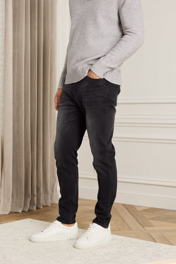 Louis Tapered Straight Leg Stretch Denim - Washed Black