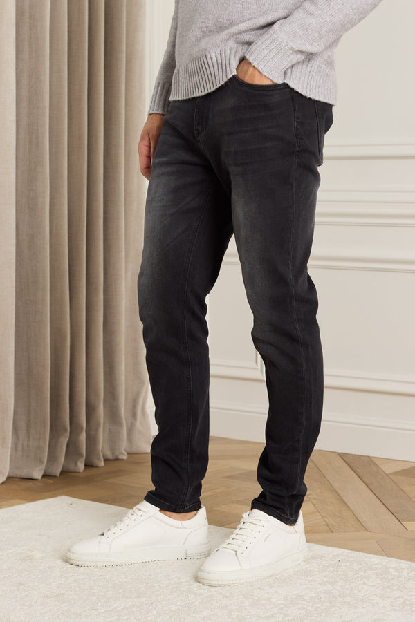 Louis Tapered Straight Leg Stretch Denim - Washed Black