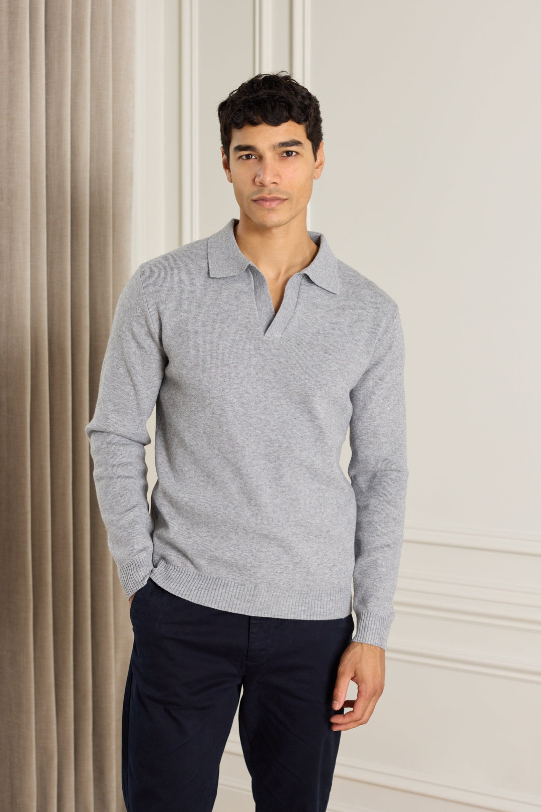 Lennon Open Collar Polo - Grey Marl