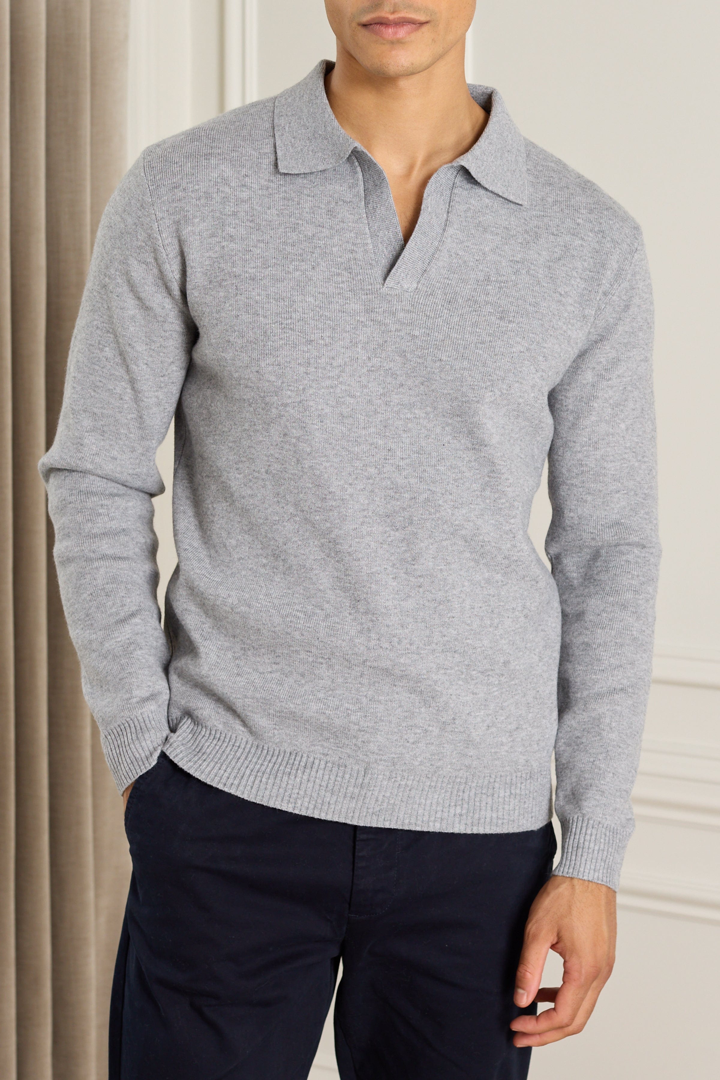 Lennon Open Collar Polo - Grey Marl