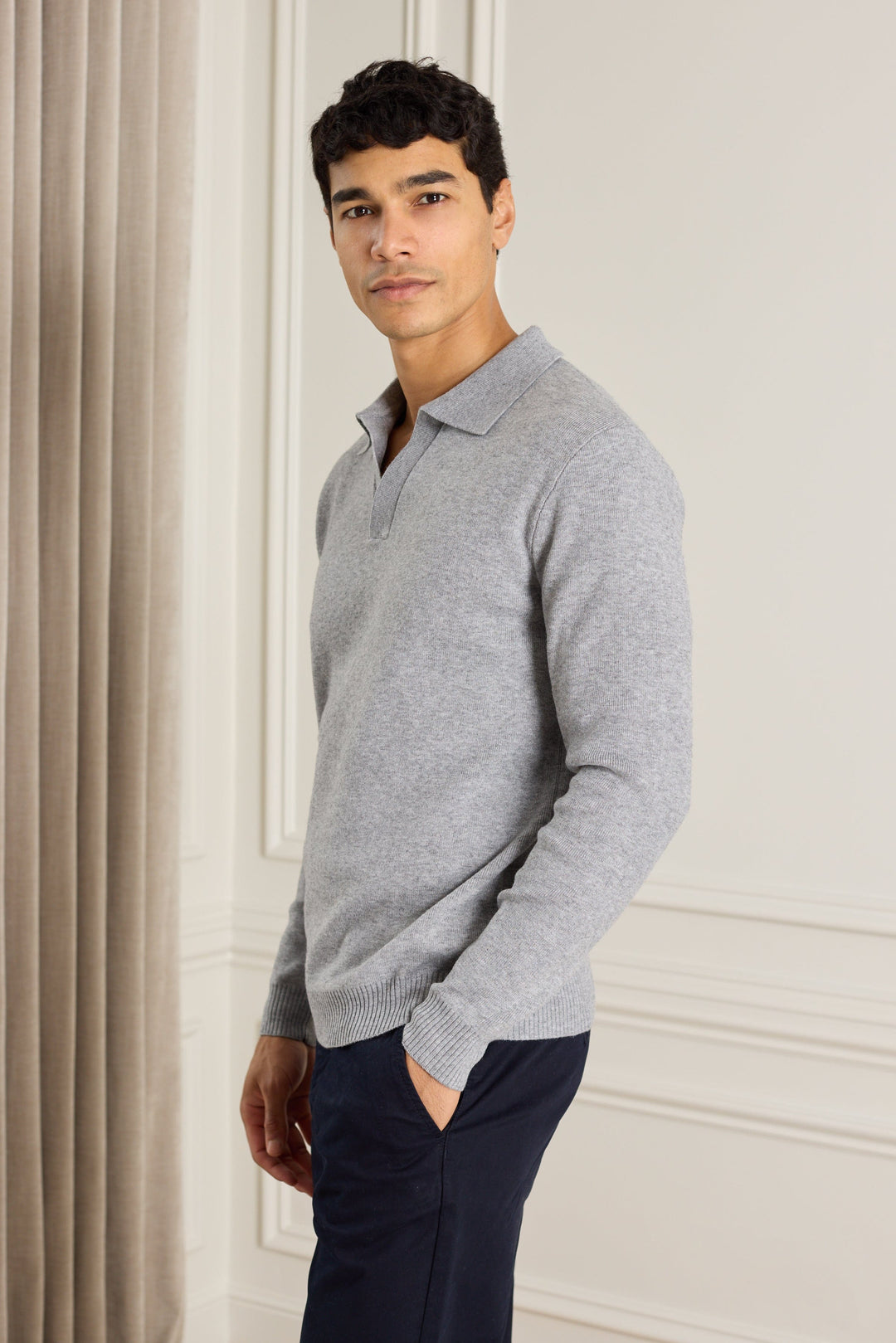 Lennon Open Collar Polo - Grey Marl