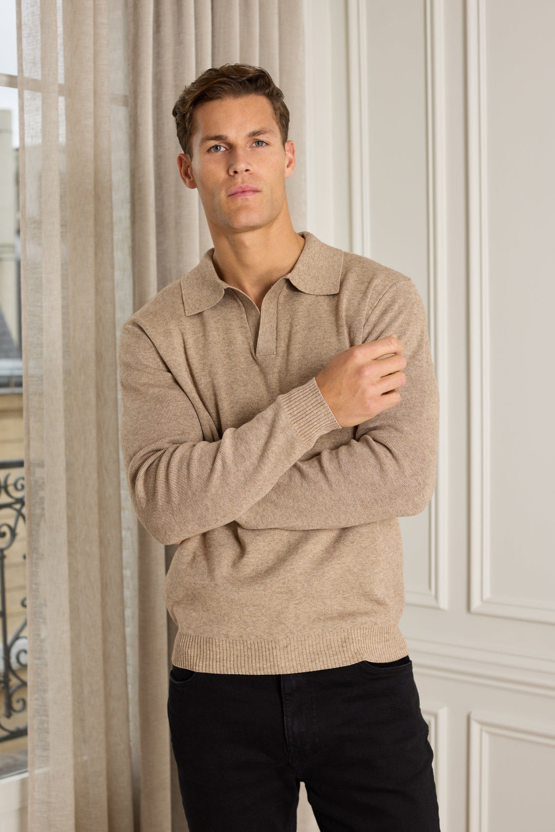 Lennon Open Collar Polo Biscuit Beige Raith Clothing