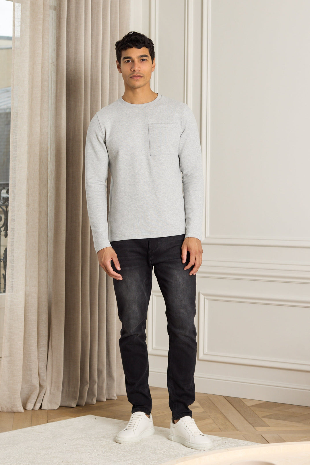 Tyler Long Sleeve Pocket  T-Shirt - Grey Marl