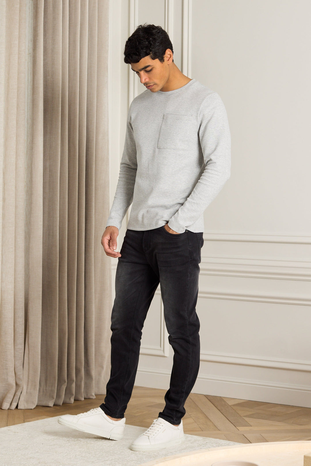 Tyler Long Sleeve Pocket  T-Shirt - Grey Marl