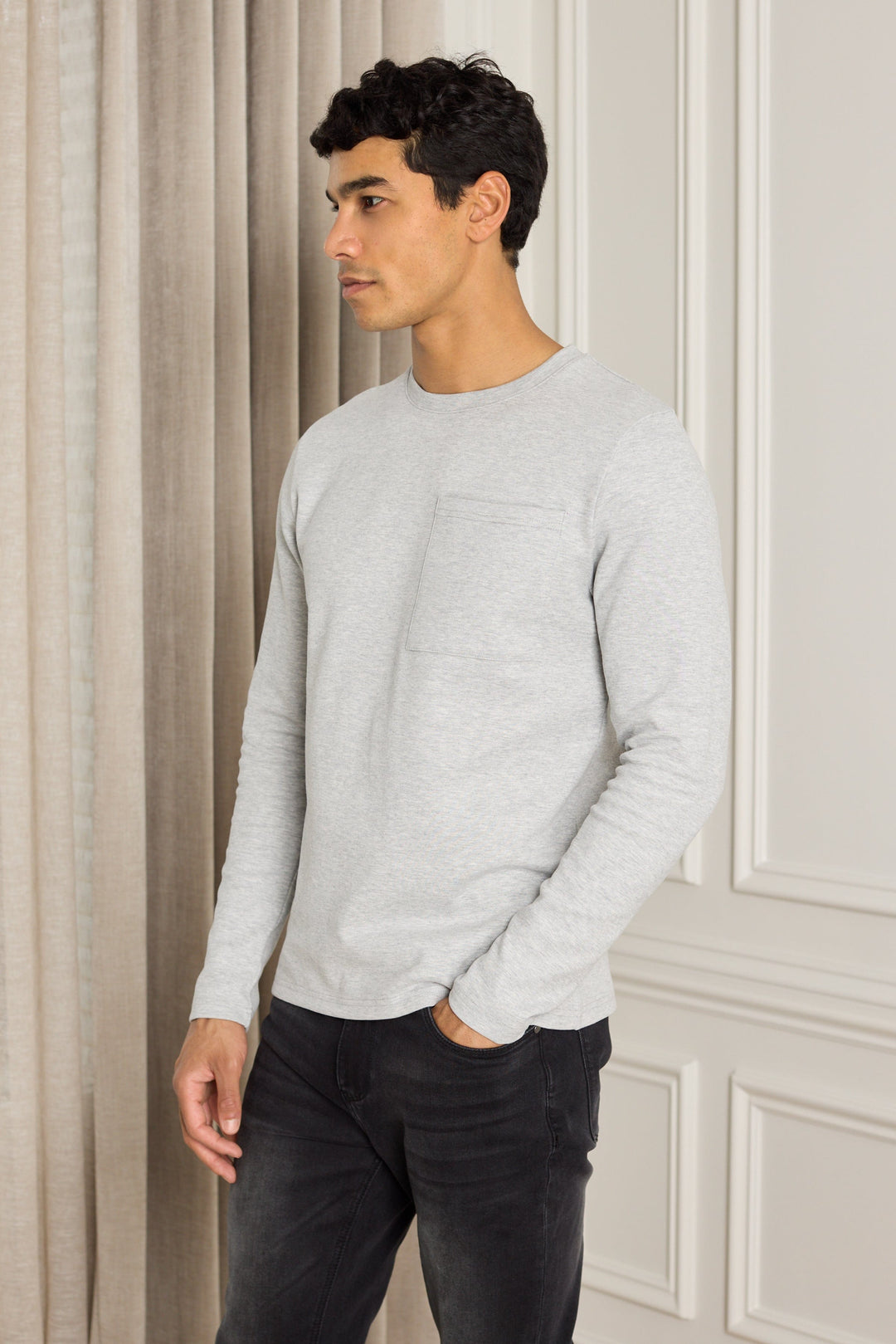 Tyler Long Sleeve Pocket  T-Shirt - Grey Marl