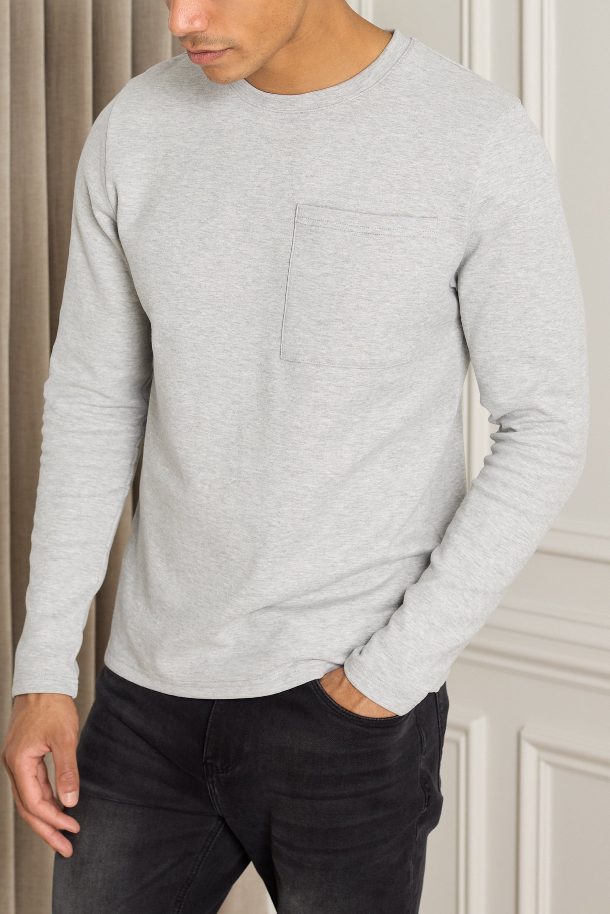 Tyler Long Sleeve Pocket  T-Shirt - Grey Marl