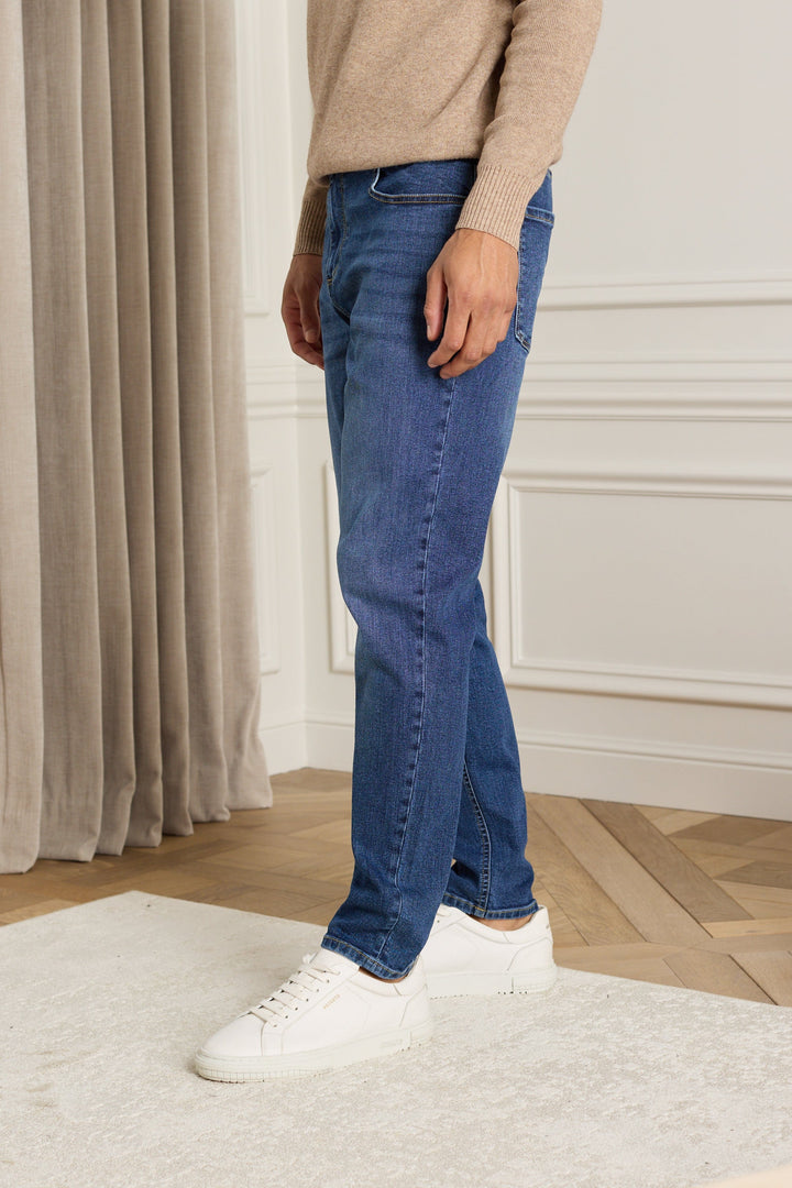 Louis Tapered Straight Leg Stretch Denim - Washed Indigo