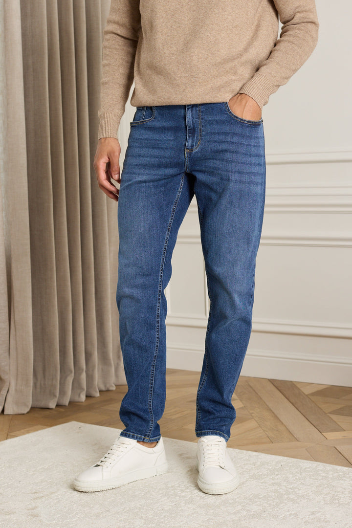 Louis Tapered Straight Leg Stretch Denim - Washed Indigo