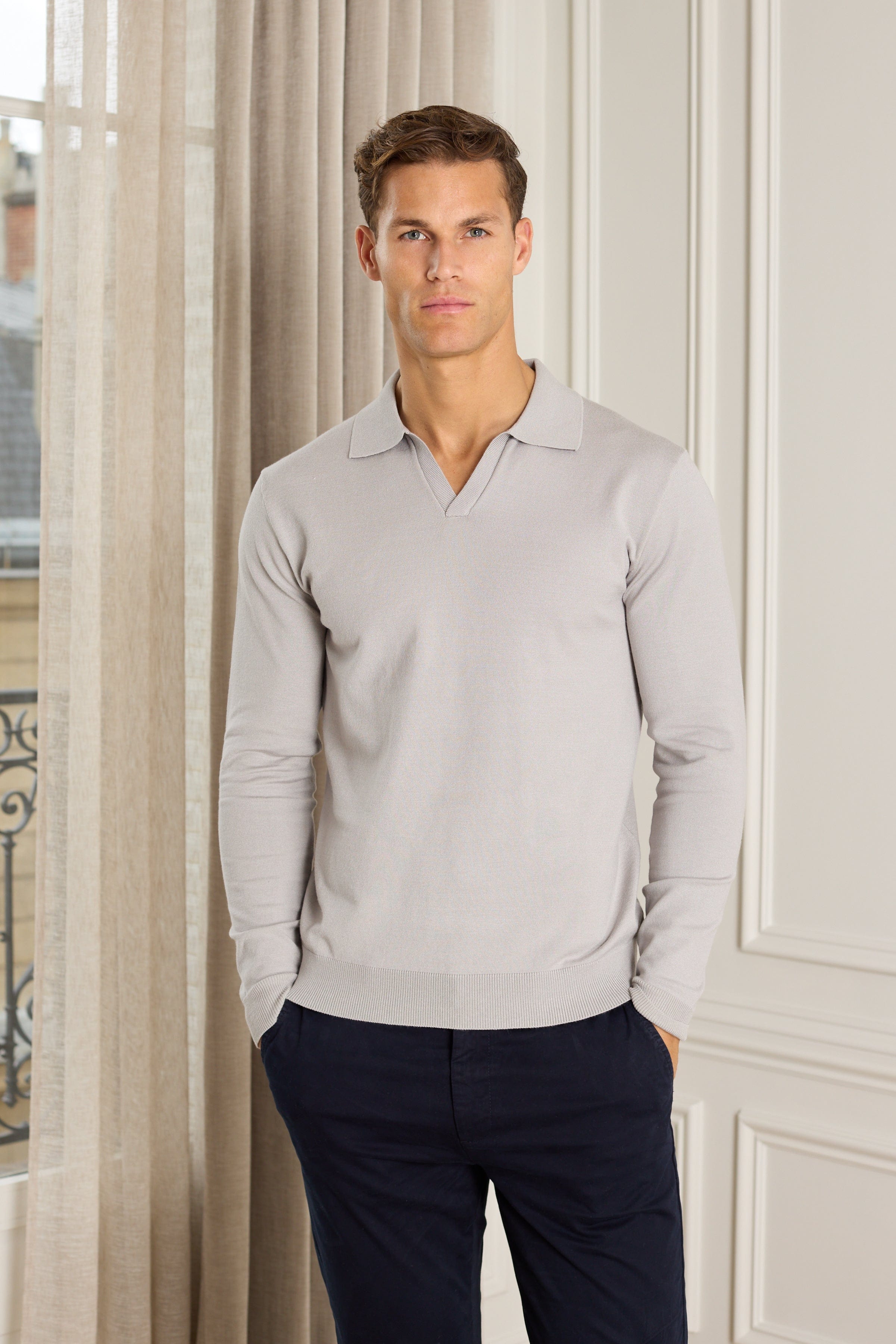 Light grey long sleeve polo shop