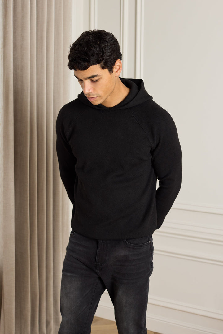 Theo Knitted Hoodie - Black