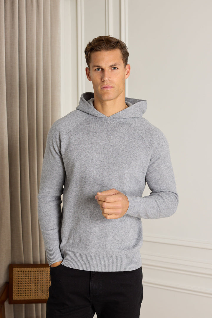 Theo Knitted Hoodie - Grey Marl