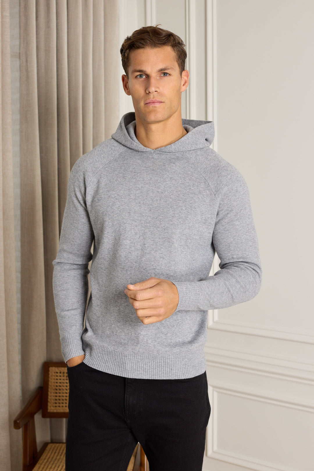 Theo Knitted Hoodie - Grey Marl