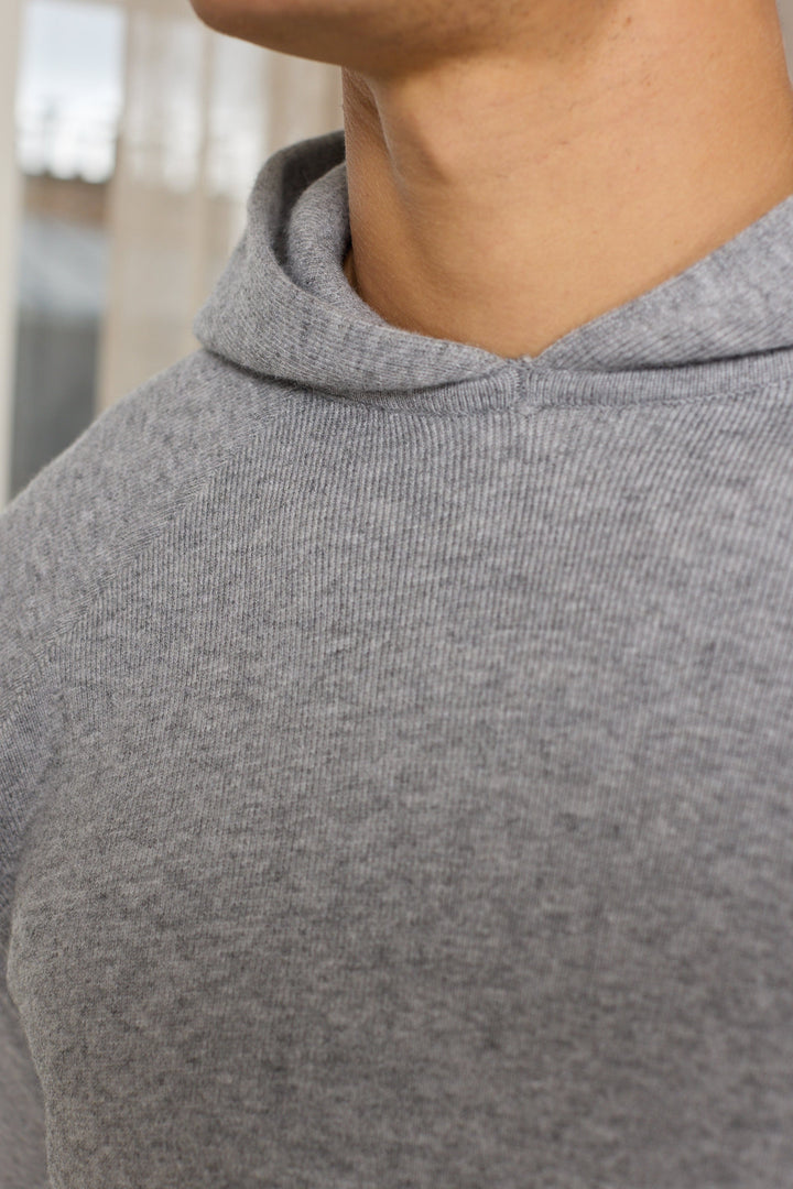 Theo Knitted Hoodie - Grey Marl