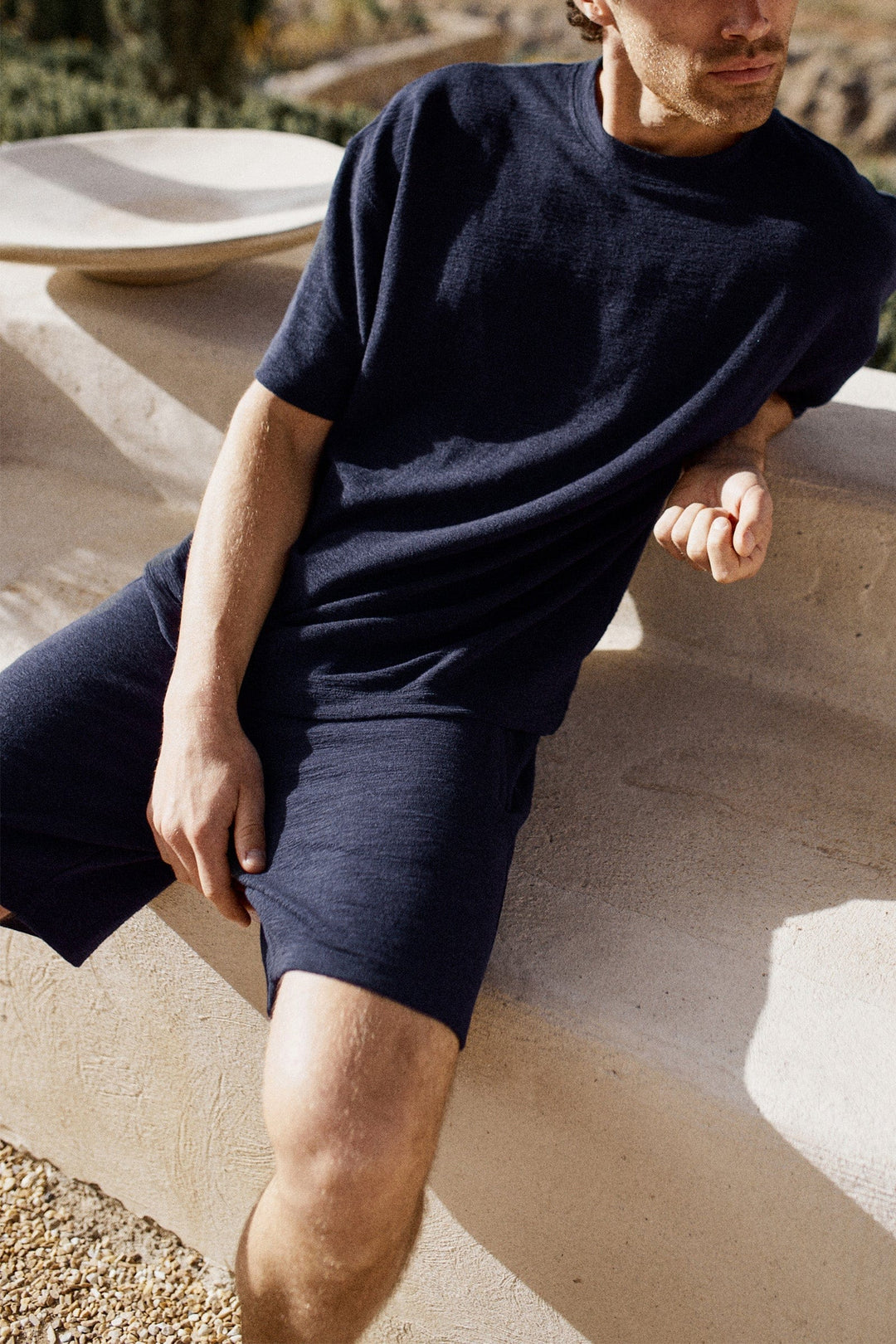 Raval Relaxed Textured Shorts - Midnight Blue