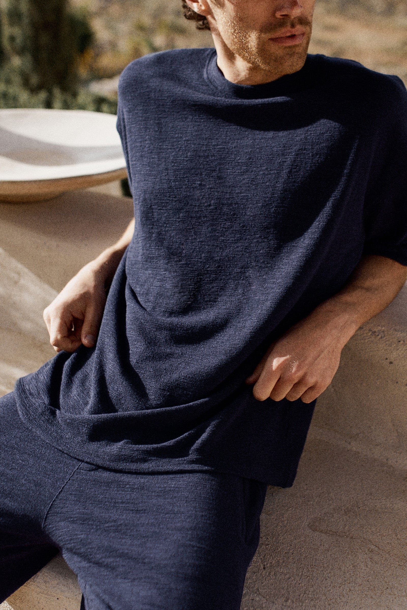 Raval Relaxed Textured T-Shirt - Midnight Blue