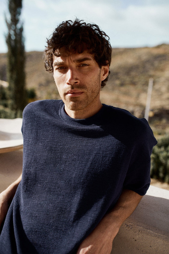 Raval Relaxed Textured T-Shirt - Midnight Blue