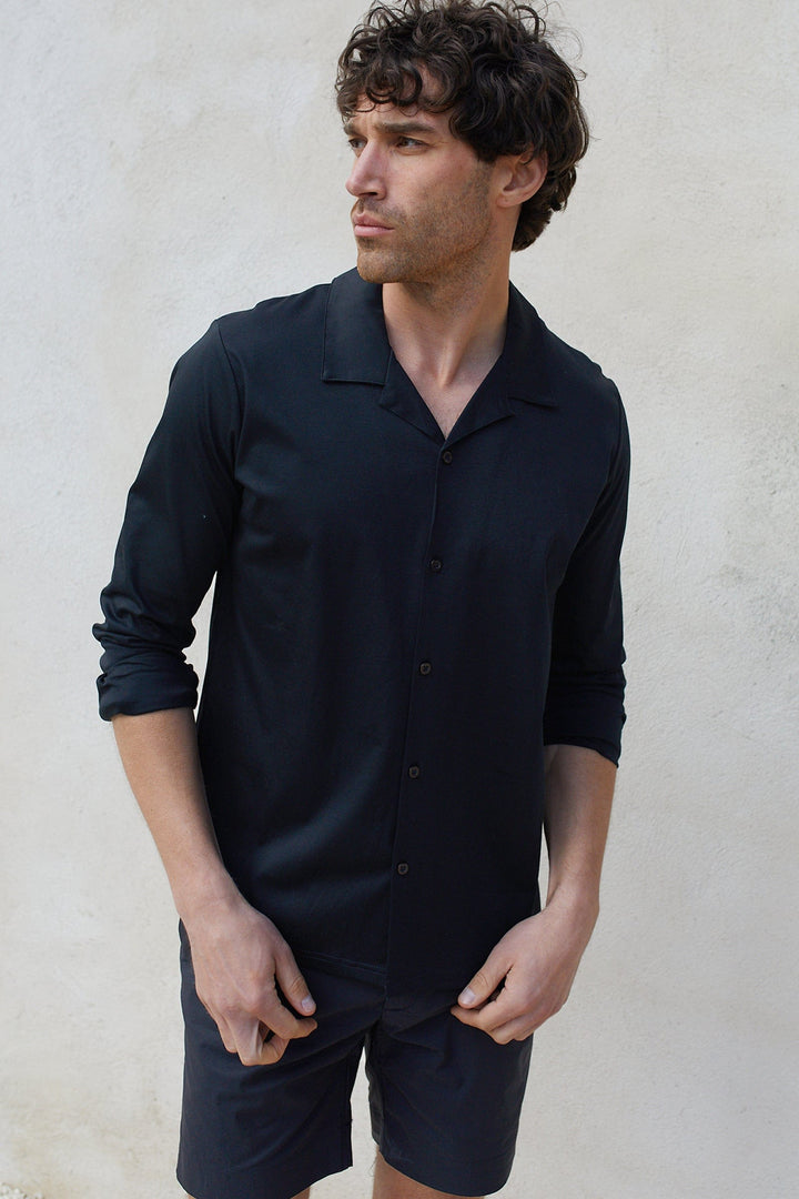 Luxe Mercerised Long Sleeve Shirt - Black