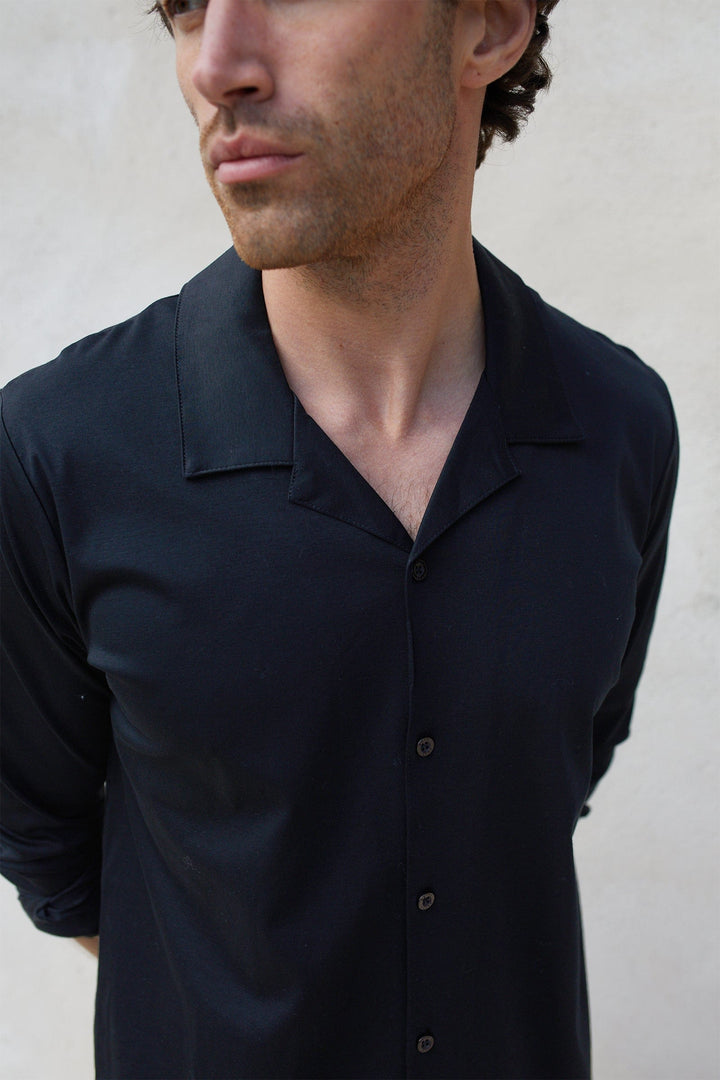 Luxe Mercerised Long Sleeve Shirt - Black