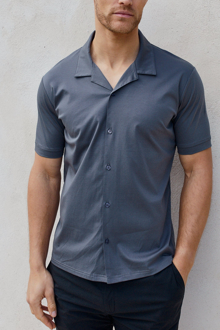 Luxe Mercerised Short Sleeve Shirt - Charcoal