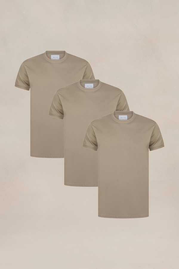 Luxe Mercerised T-Shirt Sand - 3 Pack