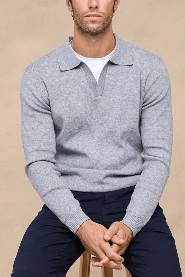 Lennon Open Collar Polo - Grey Marl