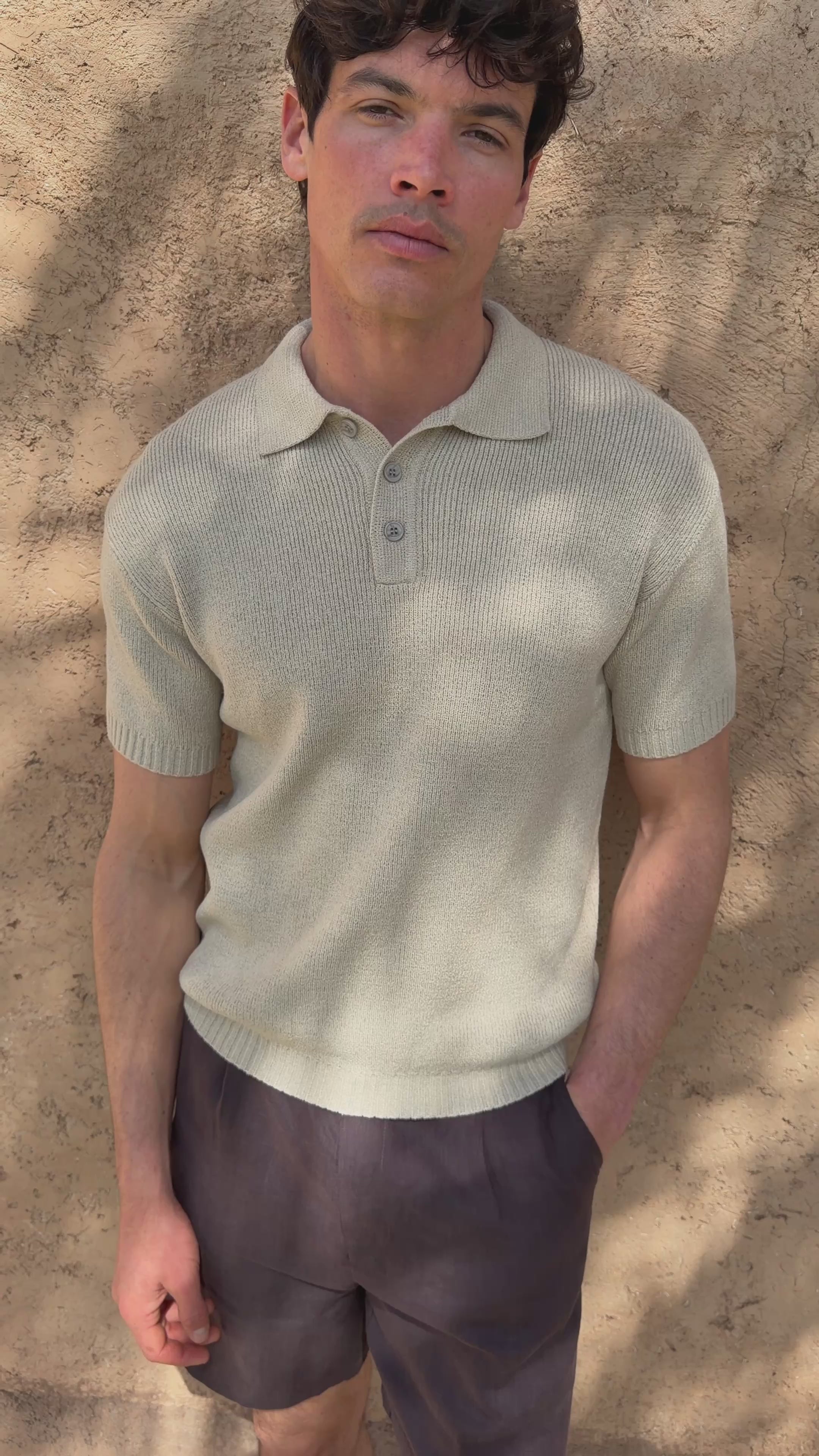 Sorelle Short Sleeve Rib Knit Polo - Sand